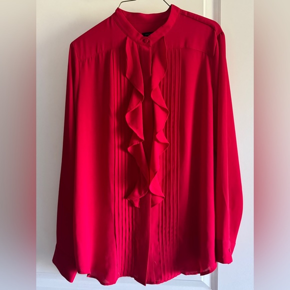 Ann Taylor Red Ruffled Long Sleeve Blouse - Picture 5 of 8
